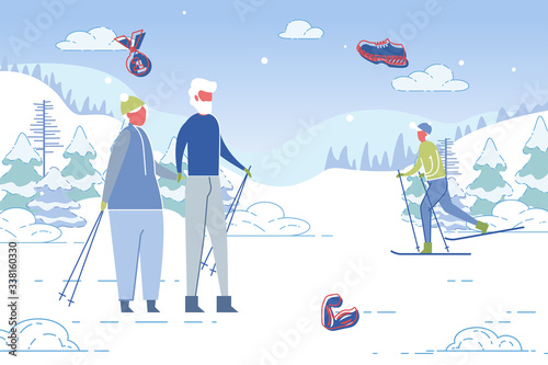 Elderly Couple Characters at Ski Mountain Resort.