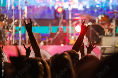 Fans at live rock music concert cheering