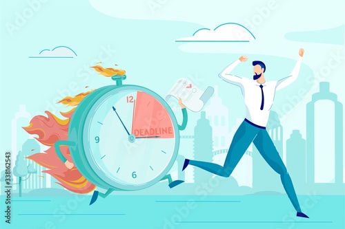 Man Office Worker Run from Burning Countdown Timer