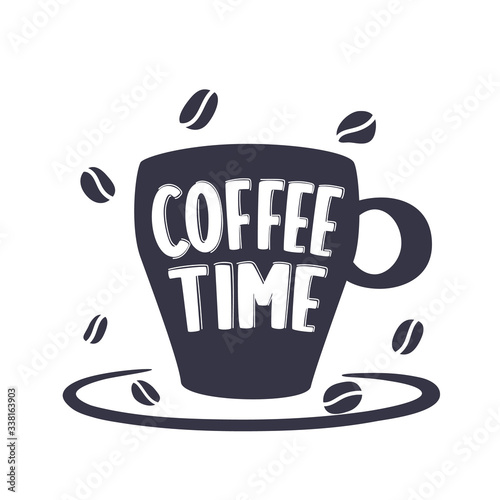 Coffee time lettering on cup shape big set. Modern calligraphy style quote. Hand made typography for cafe advertising prints posters t-shirt design. Vector vintage illustration.