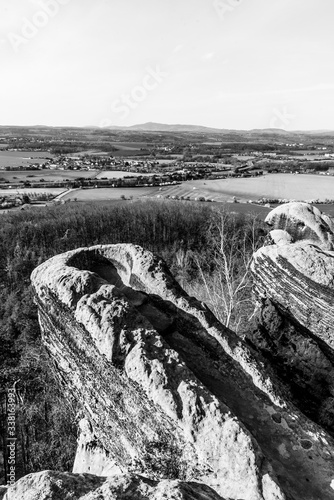 Viewpoint on the top of sandstone rock formation in Prihrazy Rocks, Bohemian Paradise, Czech Republic photo