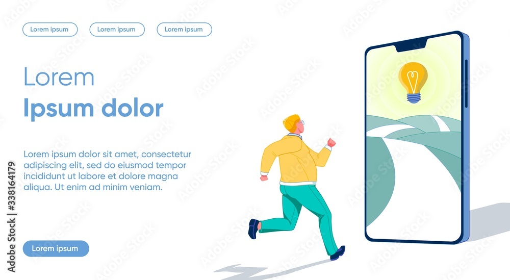 Full Man Runs to Idea and Looks at Path in Phone. Full Man Runs to Idea and Looks at Path in Phone.