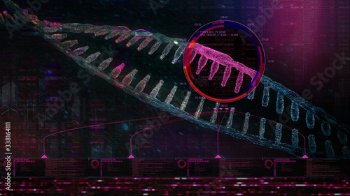 Konstfotografi 3D illustration of an isolated floating double helix in an artificial intelligence HUD screen graphic