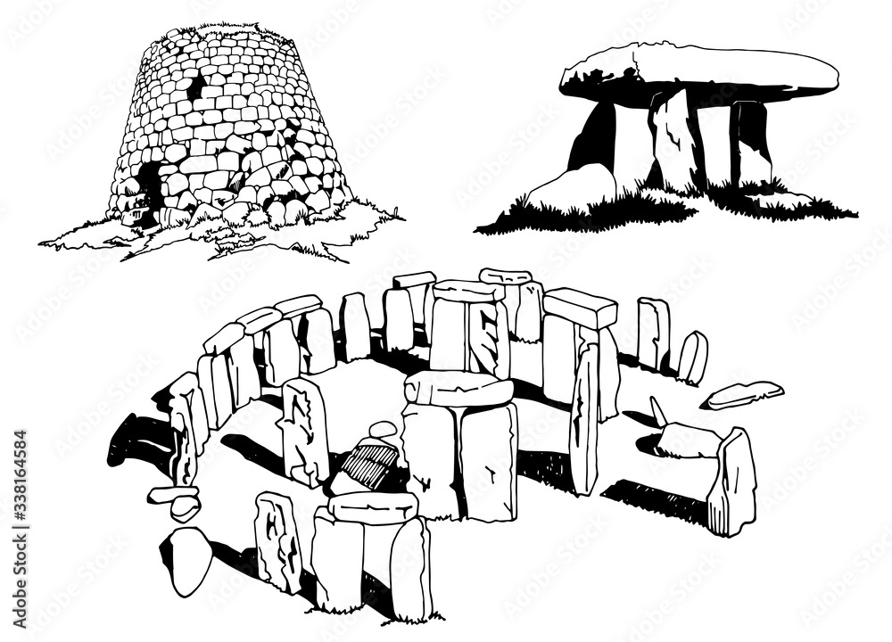 Graphical set of megaliths isolated on white background,vector Stock