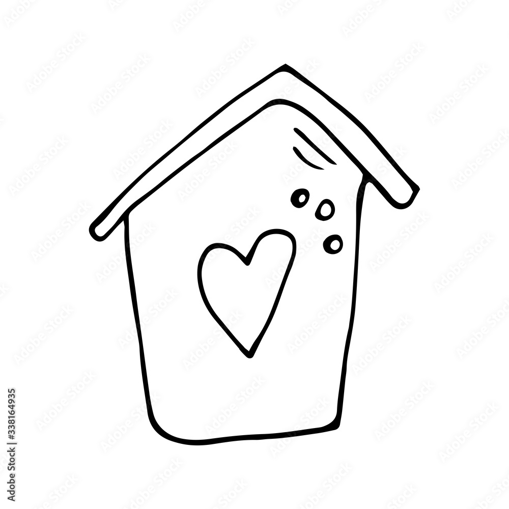 Cute vector hand drawn house. Coronavirus, Covid-19, Stay Home, work in home. Pandemic protection. Quarantine positive doodle icon, home elements. Isolated on white background.