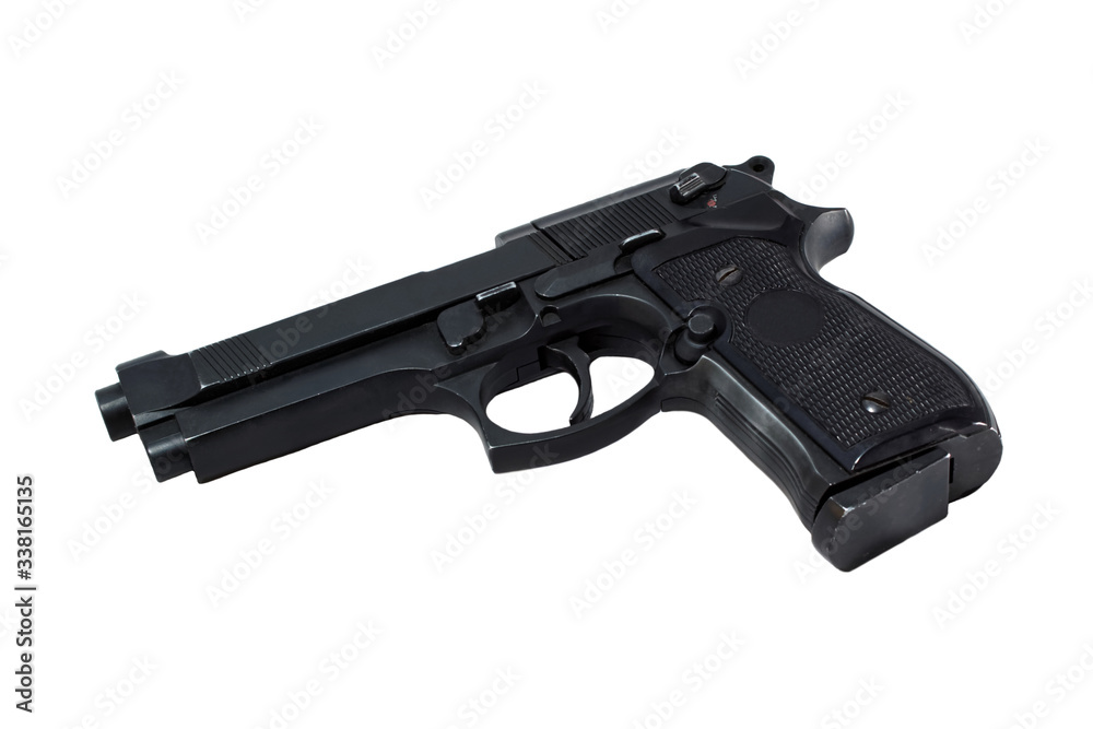 Black gun on a white isolated background.