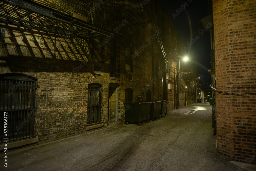Fototapeta premium Ciemna i upiorna miejska aleja nocą