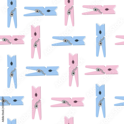 Pink and blue clothespin isolated vector seamless pattern