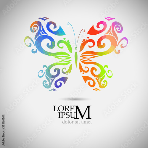 A colored butterfly. Mixed media. Vector illustration