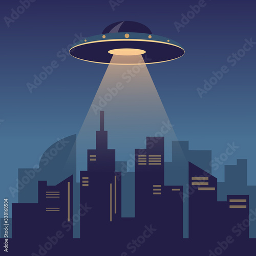 UFO above the modern city.