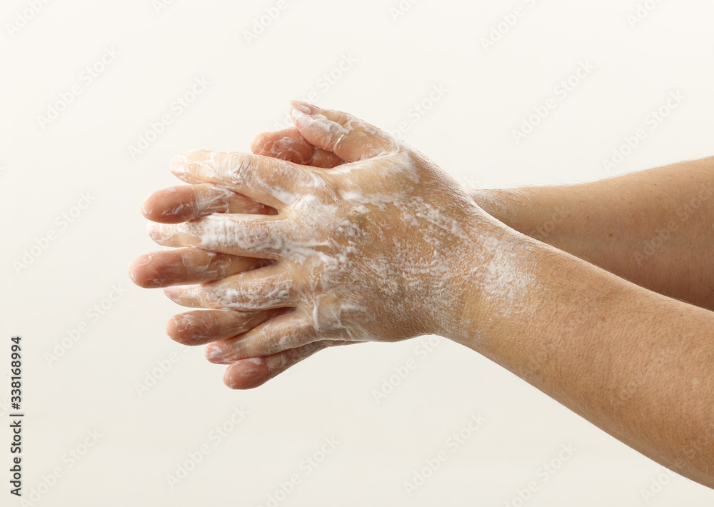 hands with soap foam hands with soap foam