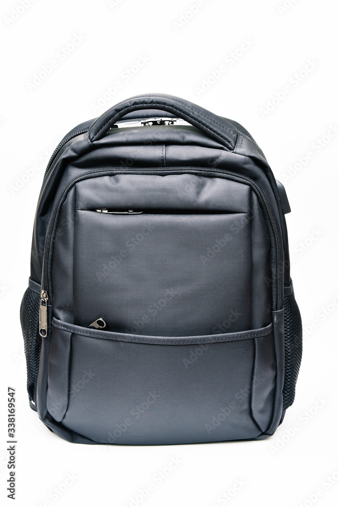 Black modern backpack with charging for phone and headphones. Black modern backpack with charging for phone and headphones.