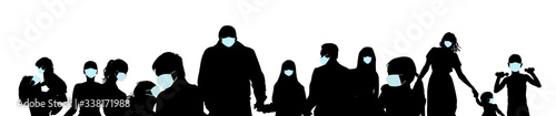 Collection of people silhouettes wearing medical masks preventing air pollution and virus , vector illustration