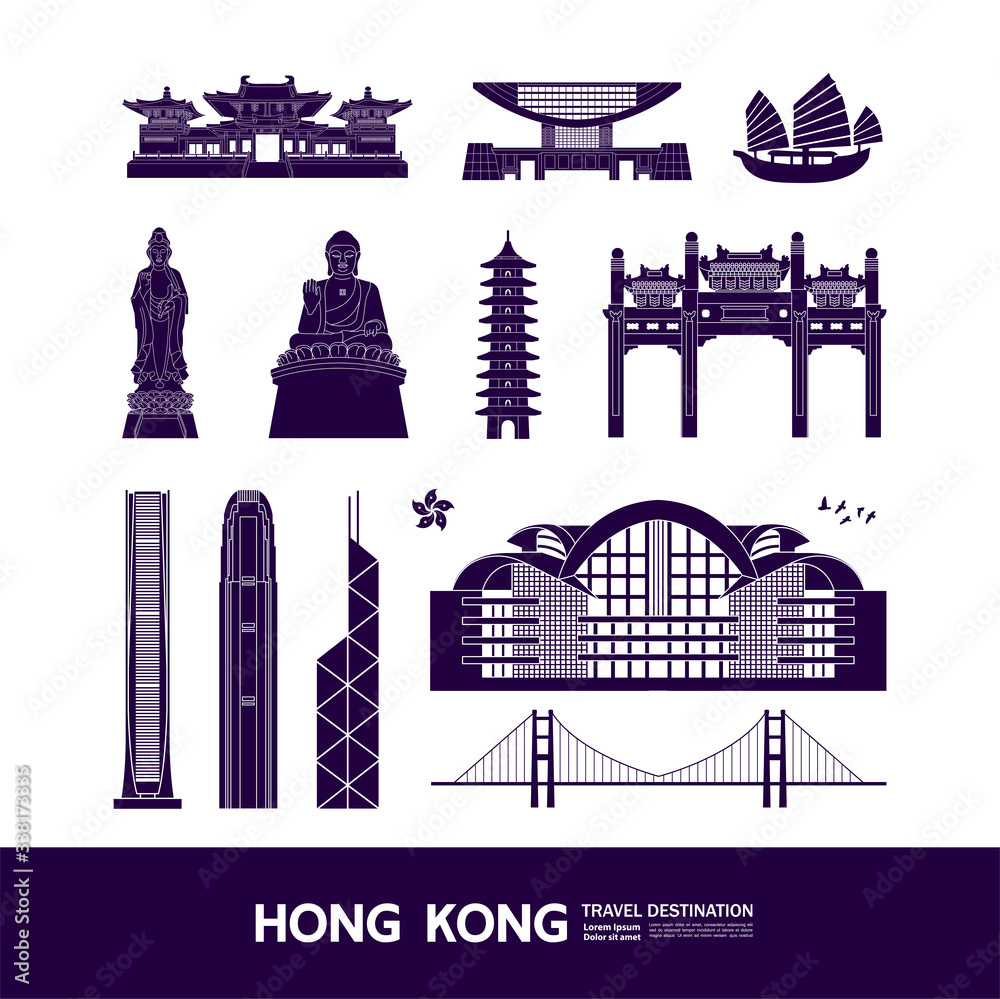 Hong Kong travel destination grand vector illustration. 