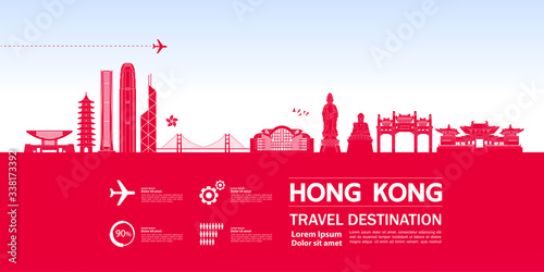 Hong Kong travel destination grand vector illustration. 