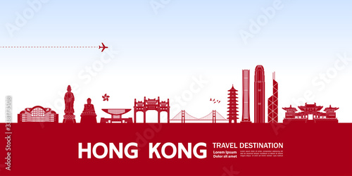 Hong Kong travel destination grand vector illustration. 