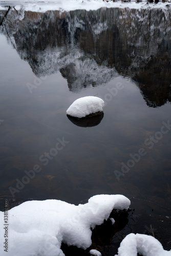 Reflection of mountains in river