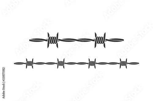 Barbed wire. Silhouette. Isolated barbed wire on white background