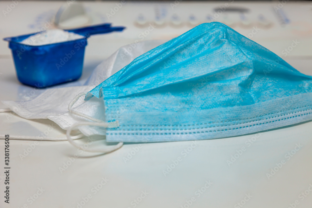 Medical surgical masks. Medical masks in large deficit during the covid-19 pandemic. The absence of masks in city pharmacies makes people wash them after use. Medical surgical masks. Medical masks in large deficit during the covid-19 pandemic. The absence of masks in city pharmacies makes people wash them after use.