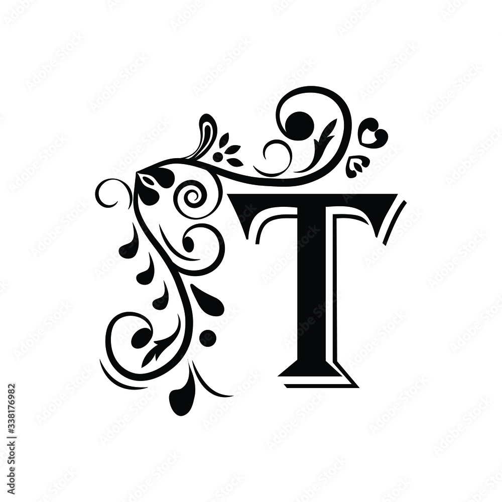 letter T. Black letters. flower beautiful capital alphabet Stock ...