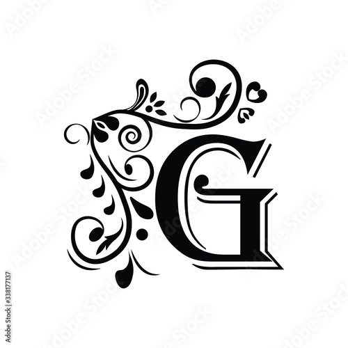 letter G. Black letters.  flower   beautiful capital alphabet 