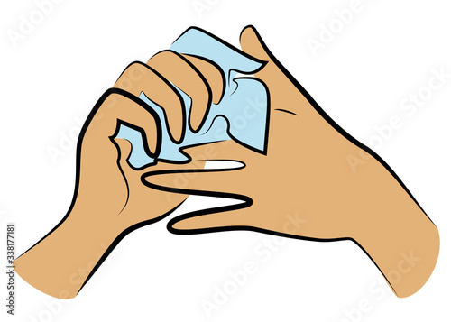 Rub your hands with a clean towel. Hygienic procedure. Disease prevention, good for health. Vector illustration