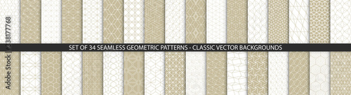 Collection of geometric seamless patterns. Abstract geometric hexagonal textures. Seamless vector monochrome backgrounds.