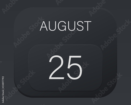 Design calendar 2021 year in trendy black style.Vector illustration symbol of a calendar. Stylish black gradient. Daily sign of the calendar for web site design, logo, app, UI/UX. Summer August