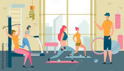 Women in Gym Doing Sport, Fitness, Healthy Girls.