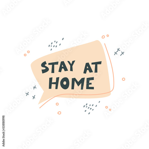 Cloud with slogan Stay at home. Vector illustration it flat cartoon style on isolated background