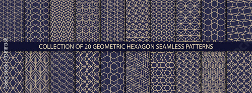Collection of hexagonal patterns. Vector geometric textures. Abstract ornamental backgrounds