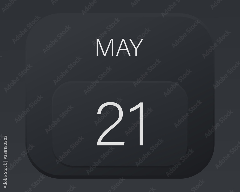 Design calendar 2021 year in trendy black style.Vector illustration symbol of a calendar. Stylish black gradient. Daily sign of the calendar for web site design, logo, app, UI/UX. Spring May Design calendar 2021 year in trendy black style.Vector illustration symbol of a calendar. Stylish black gradient. Daily sign of the calendar for web site design, logo, app, UI/UX. Spring May