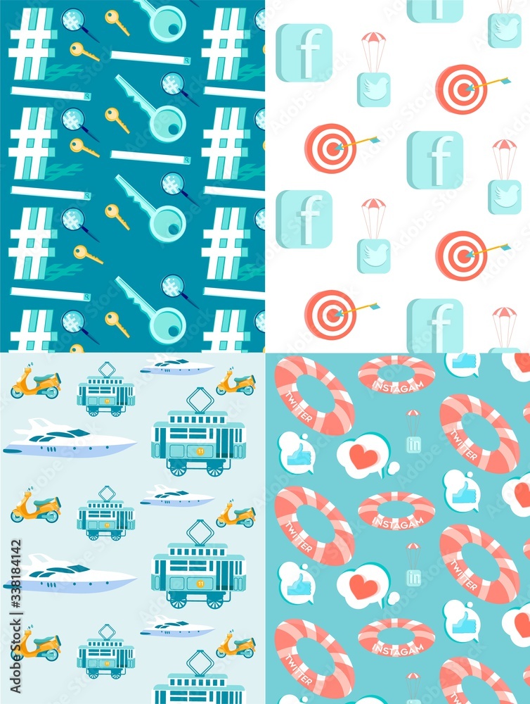Hashtag and Networks Link Seamless Pattern Set