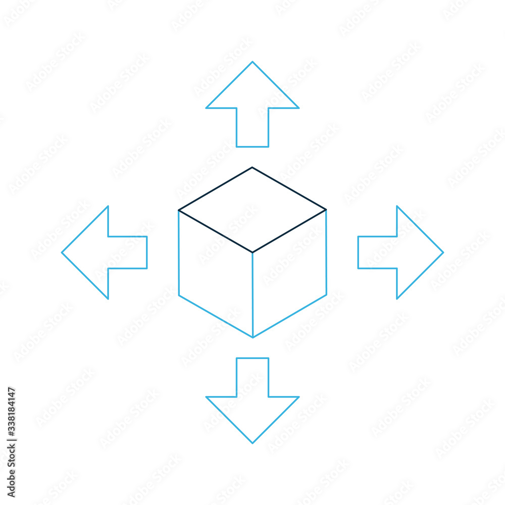 Delivery logistic cube box package with four arrows in different directions. Stock Vector illustration isolated on white background. Delivery logistic cube box package with four arrows in different directions. Stock Vector illustration isolated on white background.