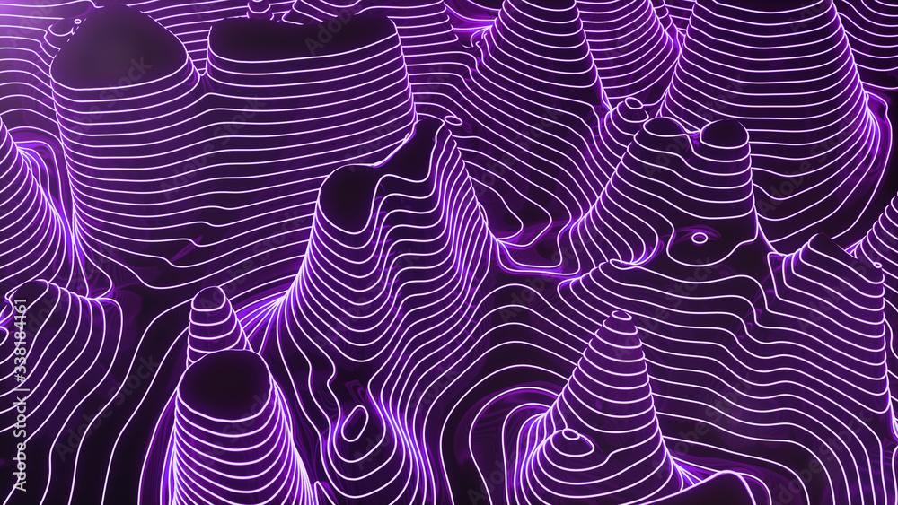 plakat-abstract-topographic-3d-map-of-dangerous-mountain-terrain-neon
