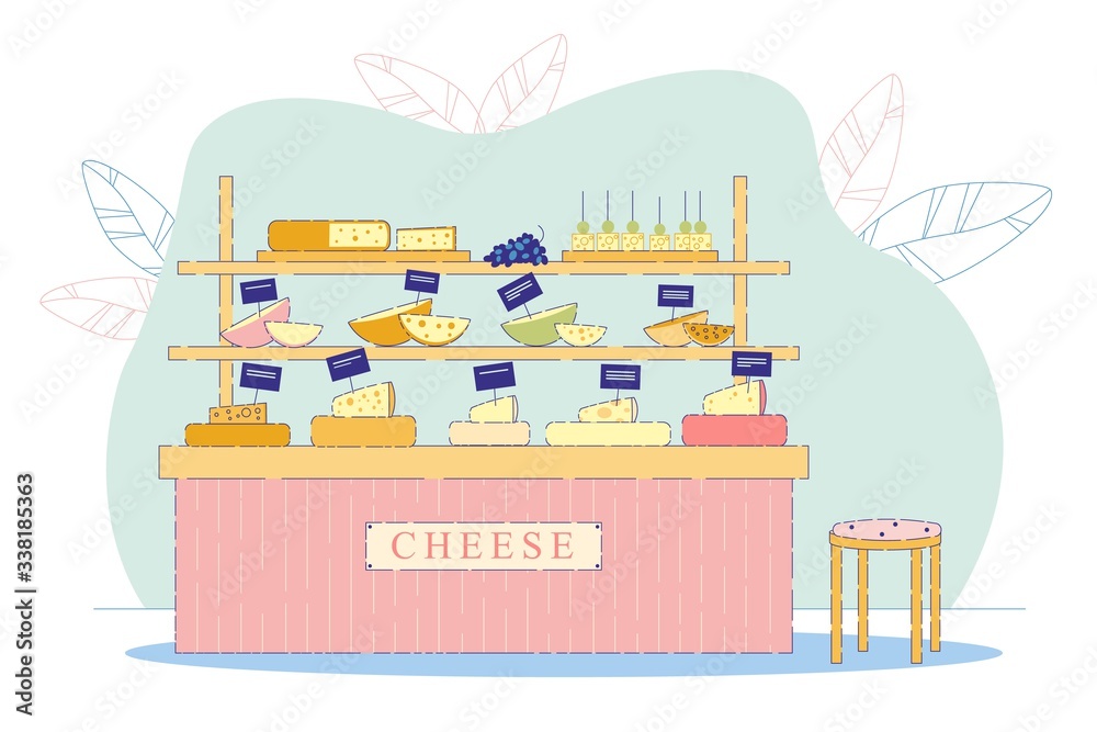 Obraz premium Counter with Quality Cheese, Natural Products.