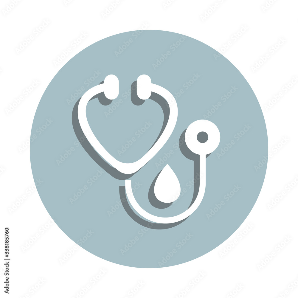 Stethoscope badge icon. Simple glyph, flat vector of blood donation icons for ui and ux, website or mobile application Stethoscope badge icon. Simple glyph, flat vector of blood donation icons for ui and ux, website or mobile application