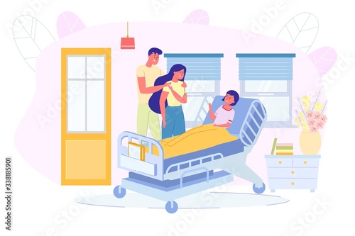 Parents Visiting Loving Daughter at Hospital Ward