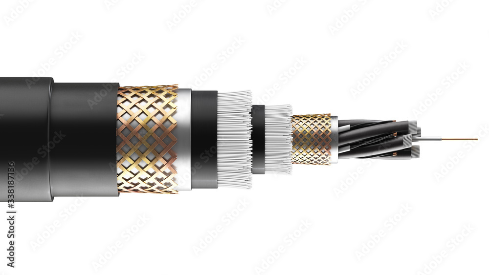 3d rendering, concept of fiber optic cable isolated on white background ...