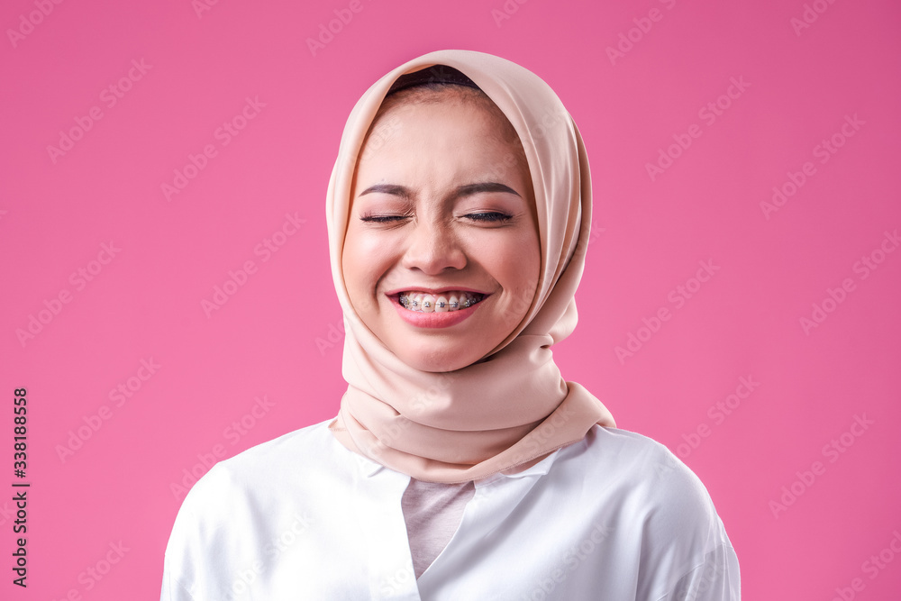 Beauty asian women wearing scarf with variety reaction face Beauty asian women wearing scarf with variety reaction face