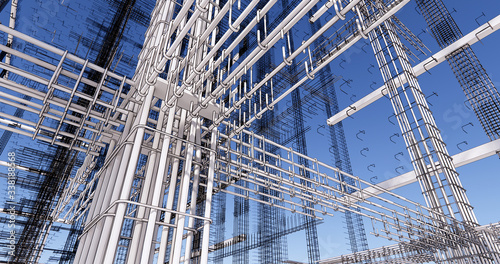 Fotografia 3D BIM model of reinforcement framework of the building
