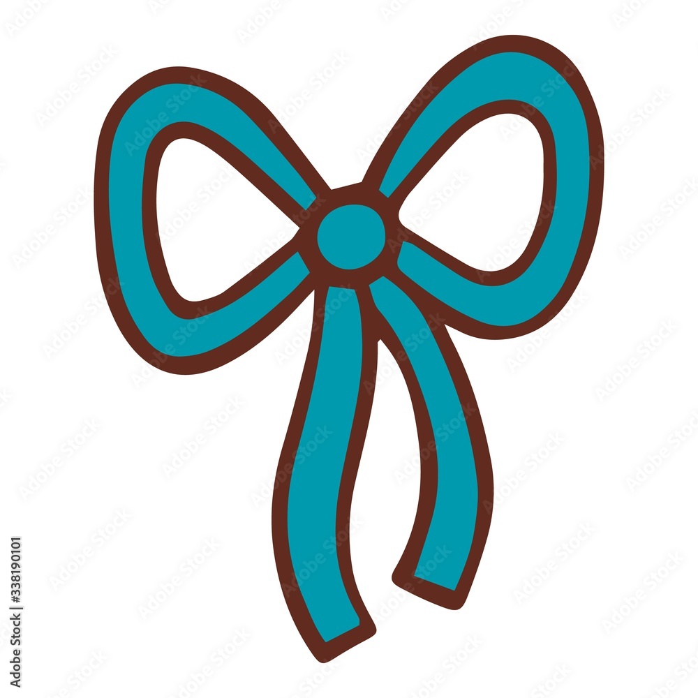 Blue gift box bow icon. Hand drawn illustration of blue gift box bow vector icon for web design Blue gift box bow icon. Hand drawn illustration of blue gift box bow vector icon for web design