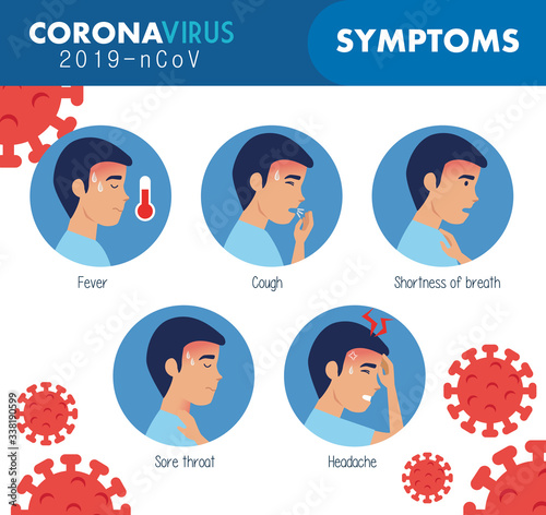 symptoms of coronavirus 2019 ncov with particles vector illustration design