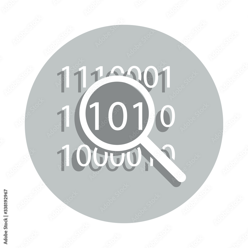 digital code under magnifying glass badge icon. Simple glyph, flat vector of web icons for ui and ux, website or mobile application digital code under magnifying glass badge icon. Simple glyph, flat vector of web icons for ui and ux, website or mobile application