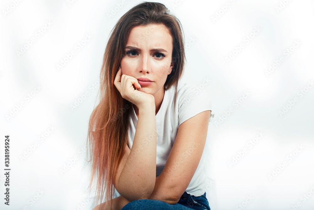 young pretty teenage hipster girl posing emotional happy smiling on white background, lifestyle people concept young pretty teenage hipster girl posing emotional happy smiling on white background, lifestyle people concept