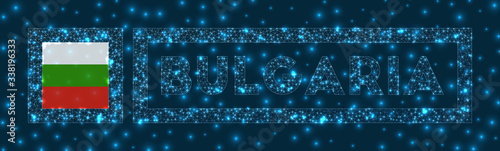 Bulgaria badge. Flag of Bulgaria in glowing network geometric style. Appealing vector illustration.