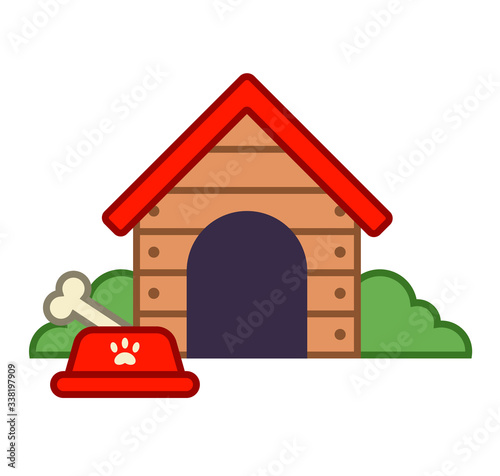 wooden doghouse in the village. flat vector illustration.