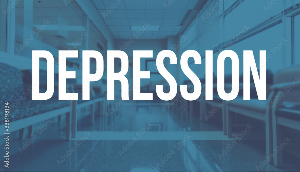 Depression theme with a medical office reception waiting room background