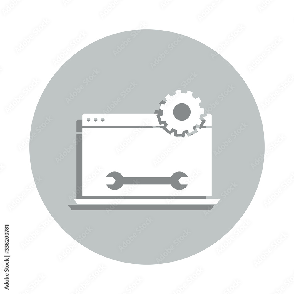 laptop, tools, operations management badge icon. Simple glyph, flat vector of Business icons for ui and ux, website or mobile application laptop, tools, operations management badge icon. Simple glyph, flat vector of Business icons for ui and ux, website or mobile application