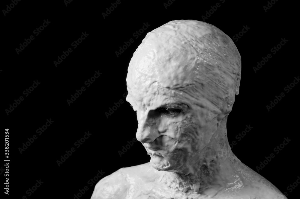 portrait of a shapeless distorted face on a black background portrait of a shapeless distorted face on a black background